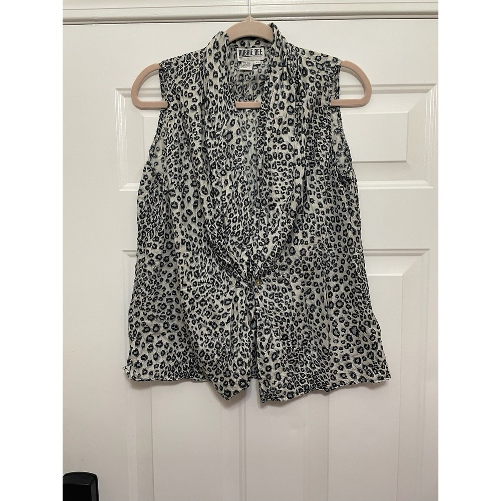 VTG‎ Allison Taylor Robbie Bee Leopard Print 100% Silk Button Down Blouse Size M